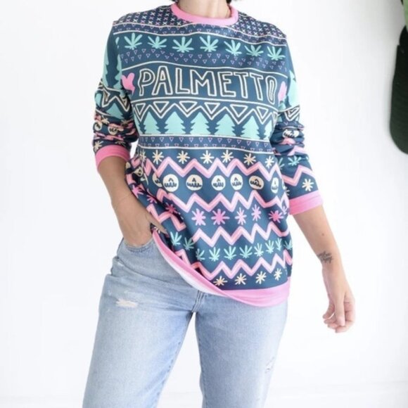 atac Sweaters - Atac Sportswear Neoprene Palmetto Crewneck Neon Sweatshirt Size Large